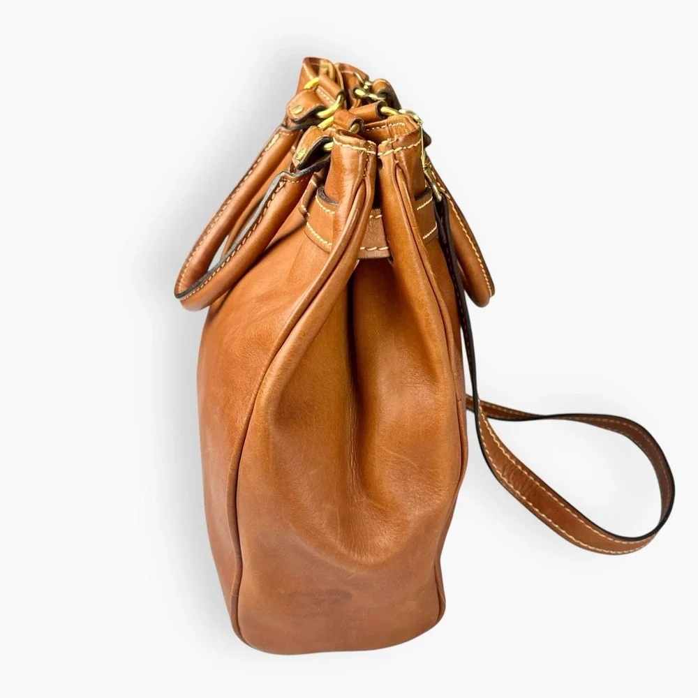 Vintage Brown Leather Double Handle Tote Bag Satchel Horse Bit Lock Horseshoe‎